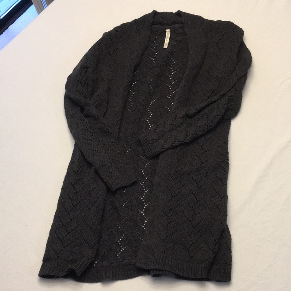 Grey open front long sweater